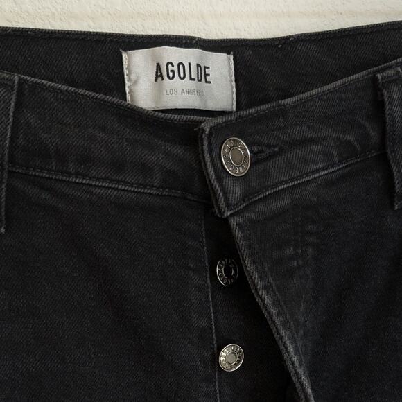 Agolde Nico Black High Rise Slim Fit Cotton Blend Button Skinny Jeans, size 32 - Picture 4 of 9